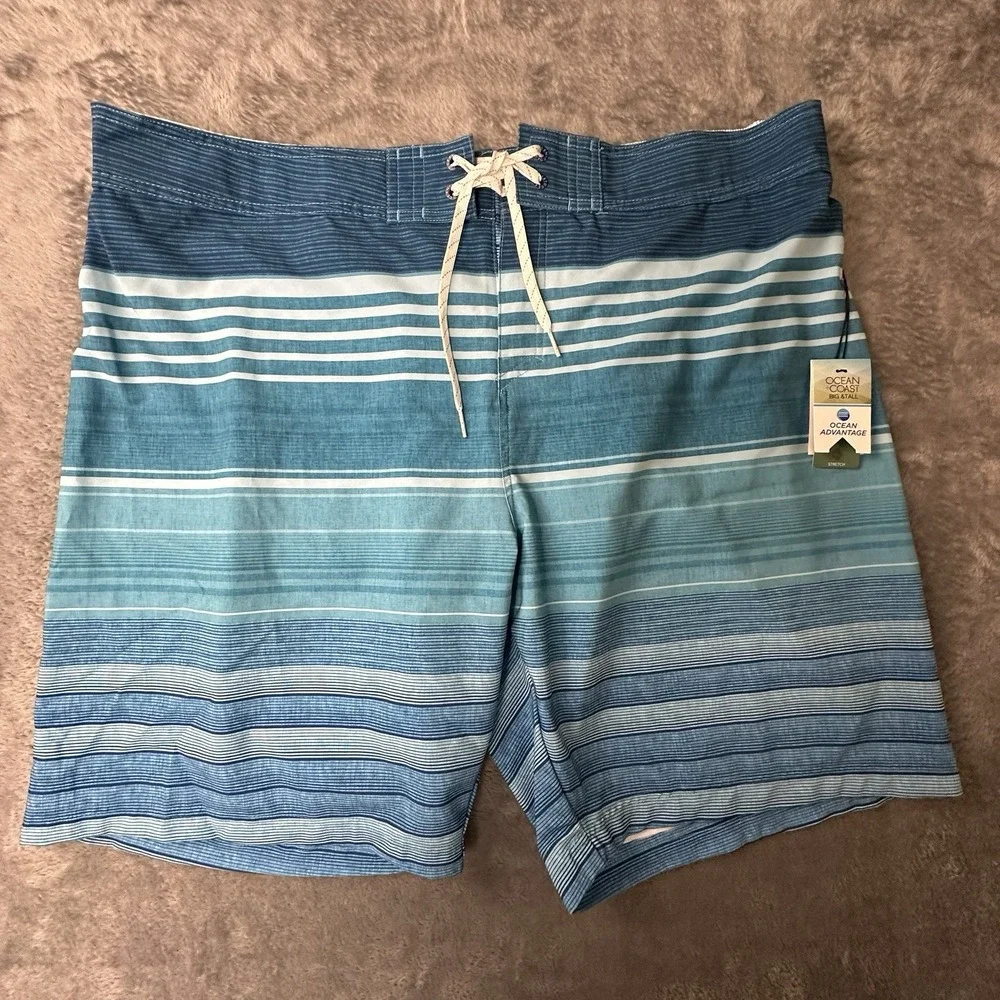 Ocean‎ Coast Swim Trunks Board Shorts Big Tall Men's 42 Inch Blue Striped NWT